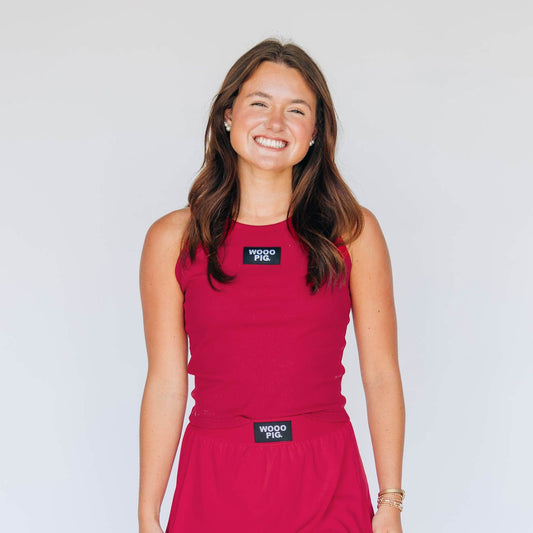 The Alli Ribbed Tank Woo Pig Sooie Woven Label | Crimson