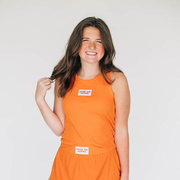 The Alli Ribbed Tank Hook 'Em Horns Woven Label | Burnt Orange