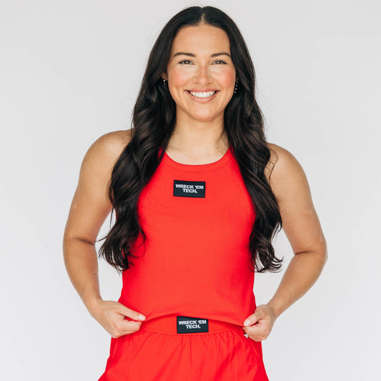 The Alli Ribbed Tank Wreck 'Em Tech Woven Label | Bright Red