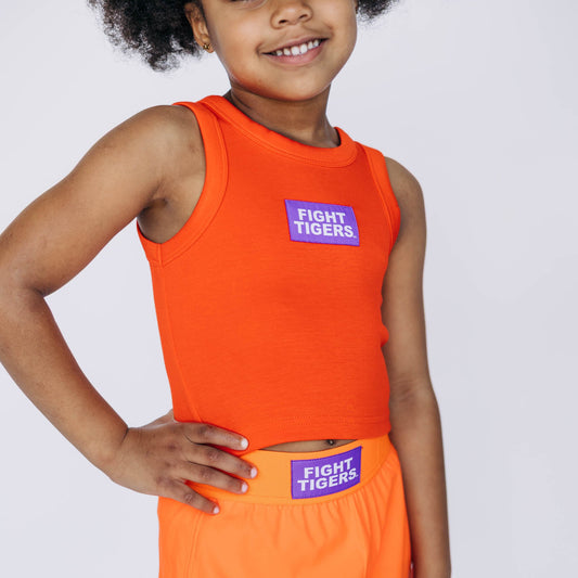 The Alli Airy Tank Fight Tigers Woven Label | Youth Orange