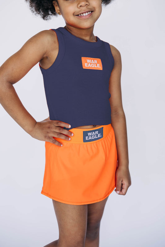 The Alli Tennis Skort War Eagle Woven Label | Youth Orange