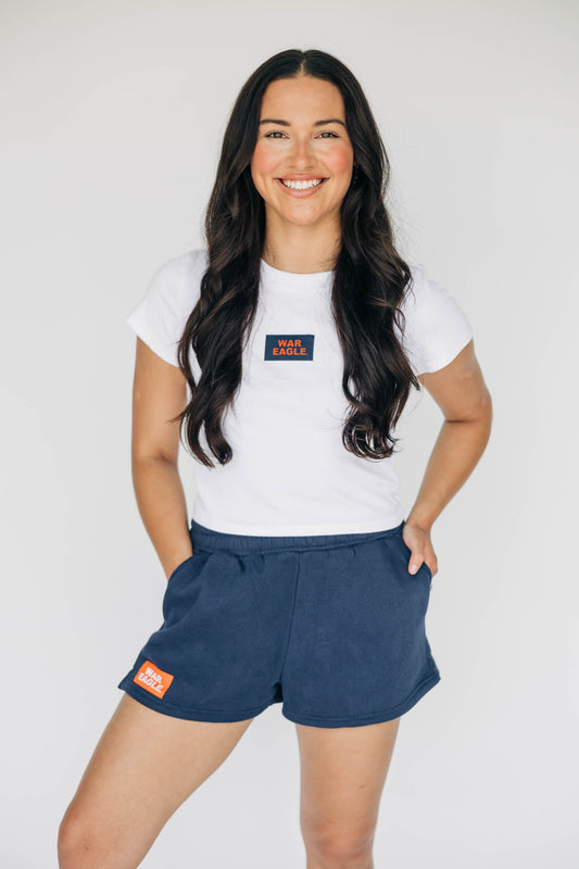 The Raegan Ribbed Baby Tee War Eagle Woven Label | White