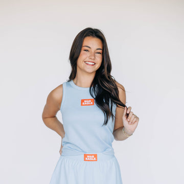 The Alli Airy Tank War Eagle Woven Label | Light Blue