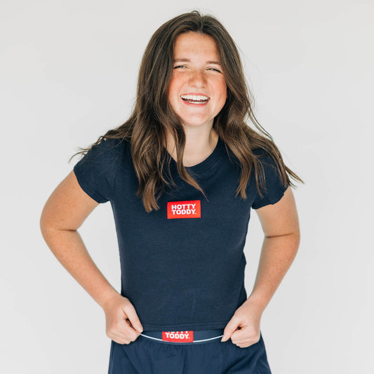The Raegan Ribbed Baby Tee Hotty Toddy Woven Label | Navy
