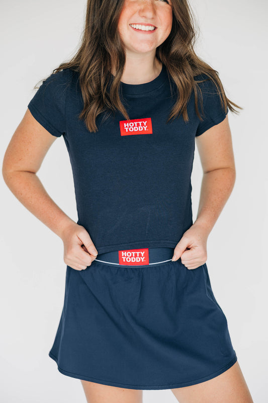 The Raegan Ribbed Baby Tee Hotty Toddy Woven Label | Navy