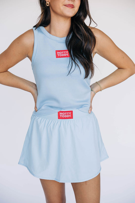 The Alli Airy Tank Hotty Toddy Woven Label | Light Blue