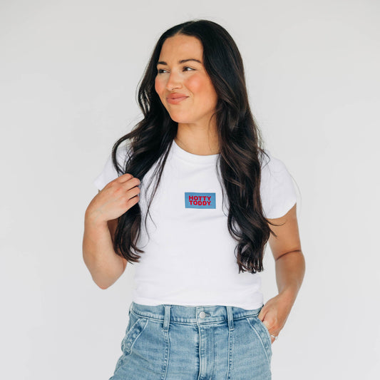 The Raegan Ribbed Baby Tee Hotty Toddy Woven Label | White
