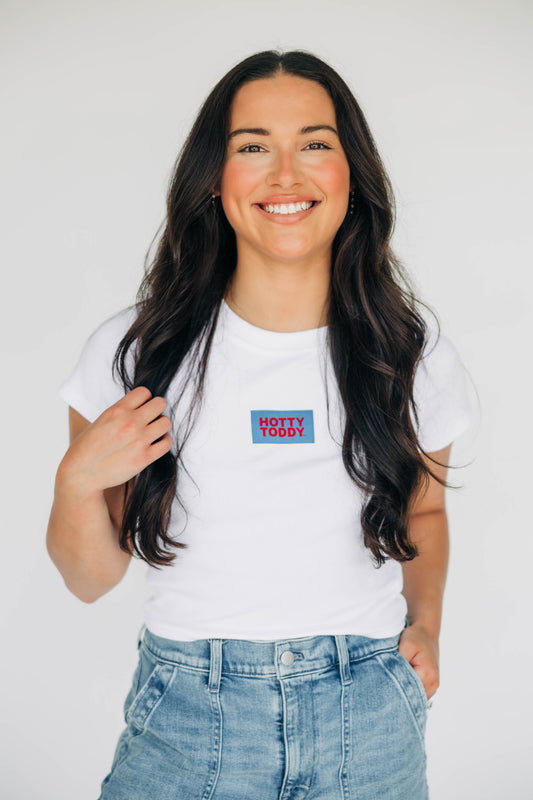 The Raegan Ribbed Baby Tee Hotty Toddy Woven Label | White