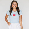 The Raegan Ribbed Baby Tee Hotty Toddy Woven Label | Light Blue