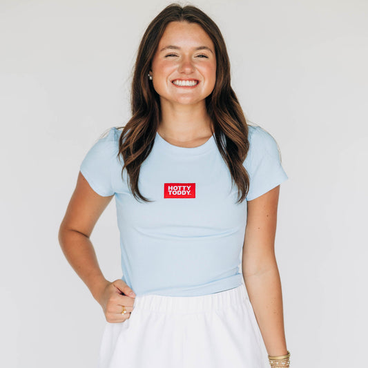 The Raegan Ribbed Baby Tee Hotty Toddy Woven Label | Light Blue