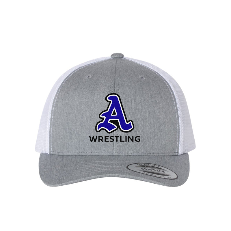 The Auburn High Logo Wrestling | Embroidered Heather Grey/White Retro Trucker Cap