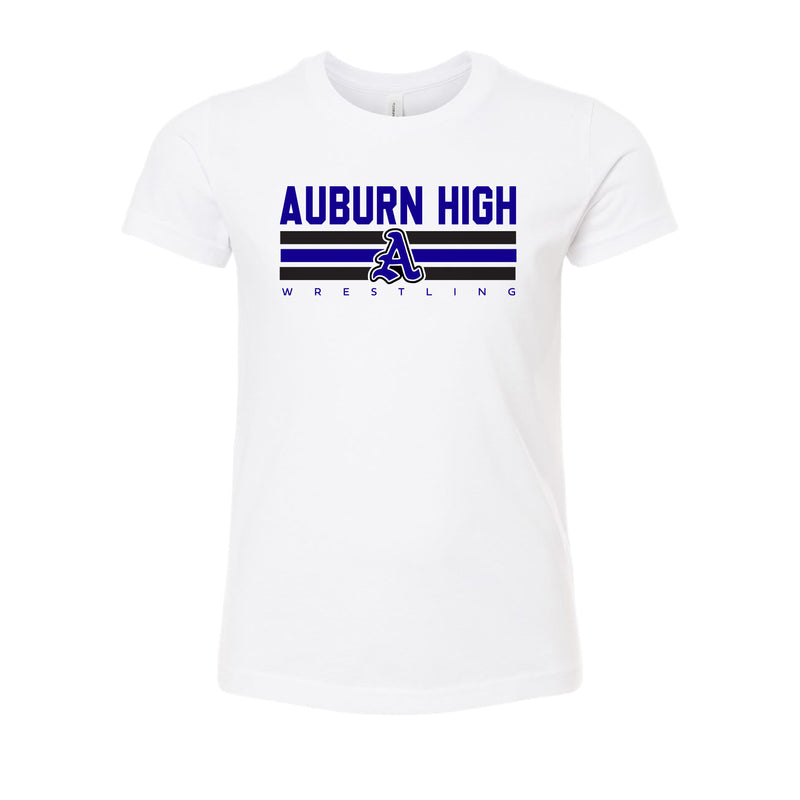 The Auburn High Wrestling Stripes | Solid White Blend Youth Tee