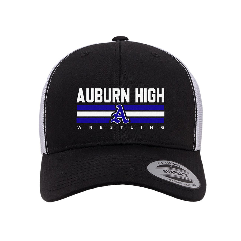 The Auburn High Wrestling Stripes | Embroidered Black/White Retro Trucker Cap