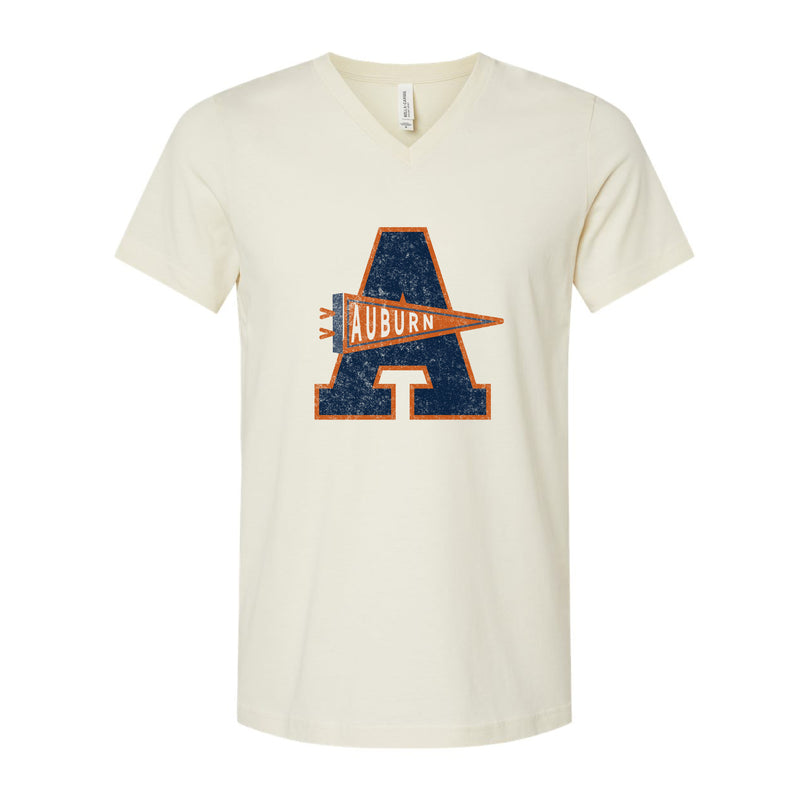 The Auburn Pennant A | Natural V-Neck Tee