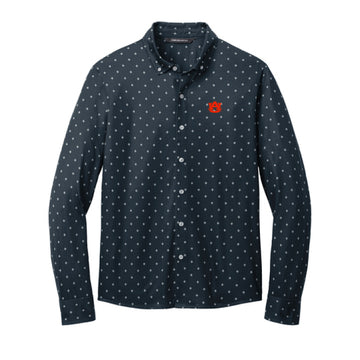 The AU Logo | Embroidered Navy Geo Diamond Long Sleeve Polo