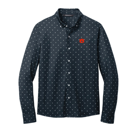 The AU Logo | Embroidered Navy Geo Diamond Long Sleeve Polo
