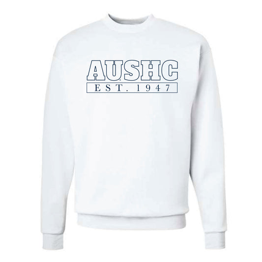 The AUSHC Outline Block | White Crewneck Sweatshirt
