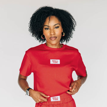 The Kristen Airy Tee Roll Tide Woven Label | Crimson