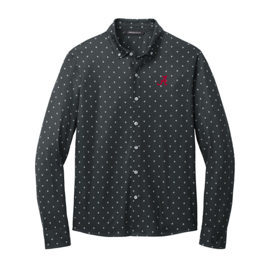 The Alabama A Logo | Embroidered Anchor Grey Geo Diamond Long Sleeve Polo