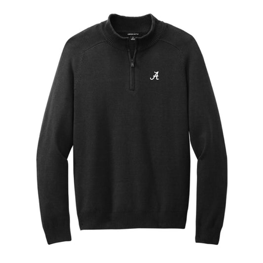The Alabama A Logo | Embroidered Deep Black 1/4 Sweater