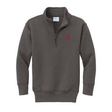 The Alabama A Logo | Embroidered Youth Charcoal 1/4 Pullover Sweatshirt