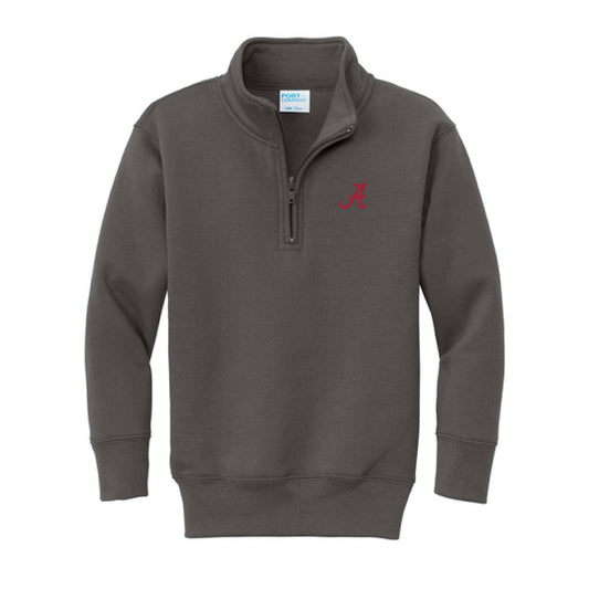 The Alabama A Logo | Embroidered Youth Charcoal 1/4 Pullover Sweatshirt