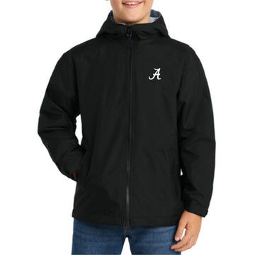 The Alabama A Logo | Embroidered Youth Black/ Light Oxford Rain Jacket
