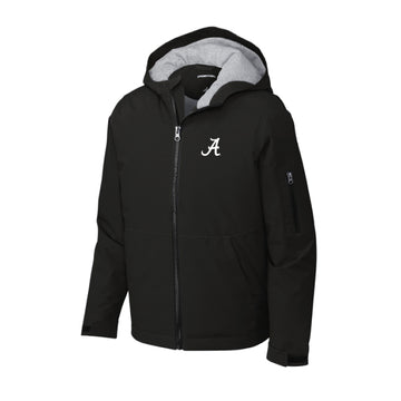 The Alabama A Logo | Embroidered Youth Black Rain Jacket