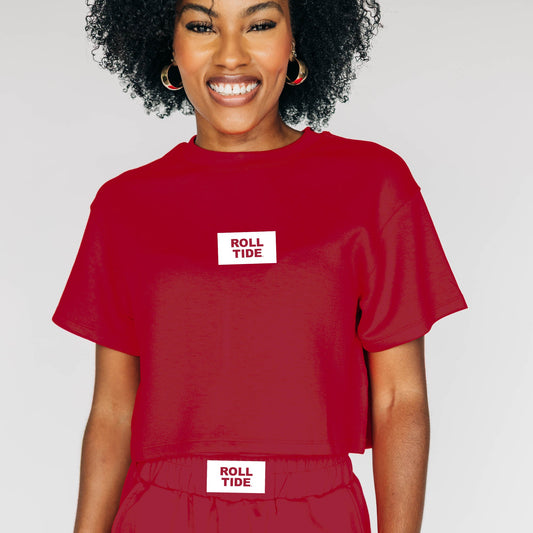 The Kristen Airy Tee Roll Tide Woven Label | Crimson