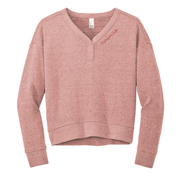 The Crimson Tide Cursive | Embroidered Blush Frost Vneck Sweatshirt