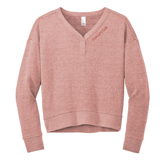 The Crimson Tide Cursive | Embroidered Blush Frost Vneck Sweatshirt