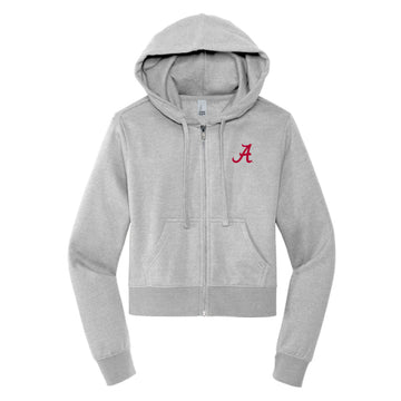 The Alabama A Logo | Embroidered Light Heather Grey Fleece Full Zip Hoodie