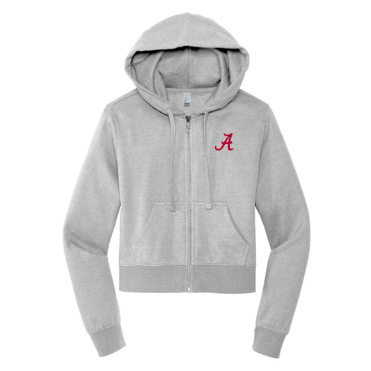 The Alabama A Logo | Embroidered Light Heather Grey Fleece Full Zip Hoodie