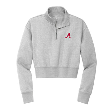 The Alabama A Logo | Embroidered Light Heather Grey Fleece 1/2 Zip