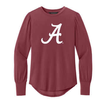 The Alabama A Logo | Rosewood Long Sleeve Blouson Top