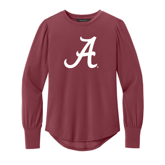 The Alabama A Logo | Rosewood Long Sleeve Blouson Top