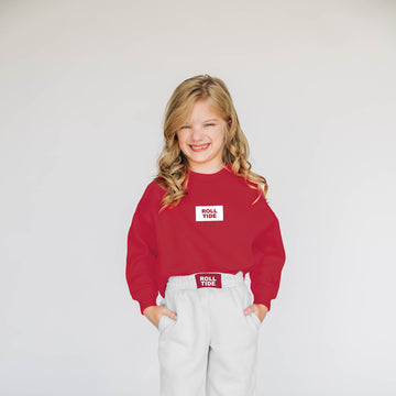 The Becca Crewneck Roll Tide Woven Label | Youth Crimson