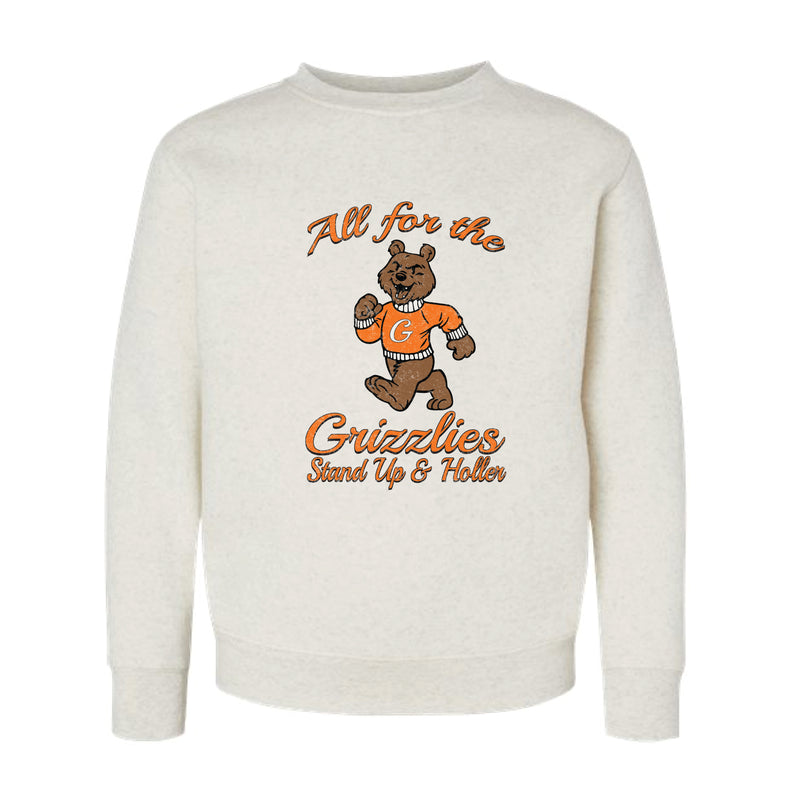 The All For The Grizzlies | White Youth Crewneck Sweatshirt