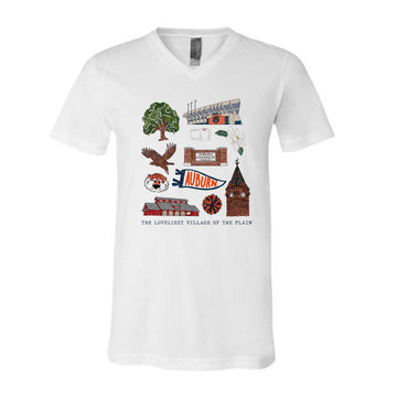 The All Things Auburn | White V-Neck Tee