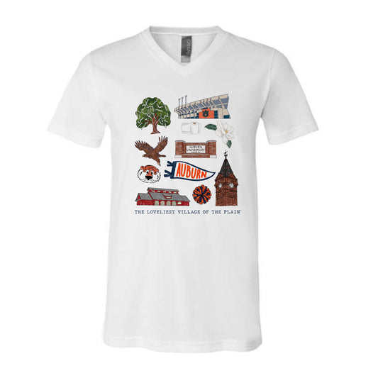 The All Things Auburn | White V-Neck Tee