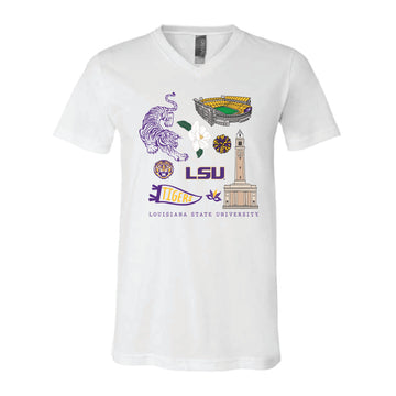 The All Things LSU | White V-Neck Tee