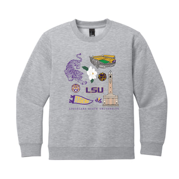 The All Things LSU | Youth Light Grey Heather Sweatshirt