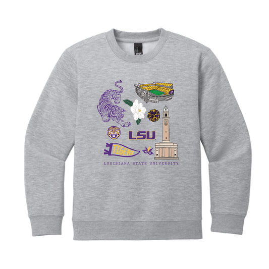 The All Things LSU | Youth Light Grey Heather Sweatshirt