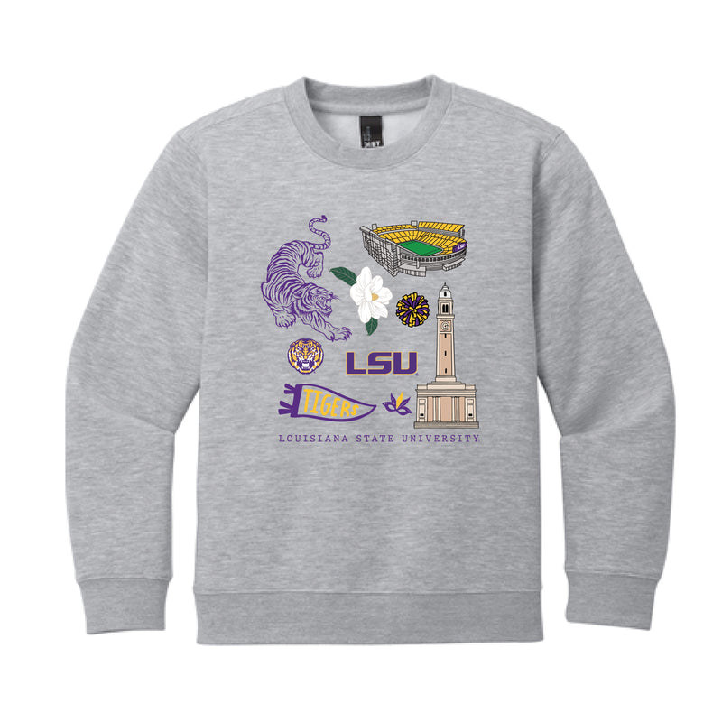 The All Things LSU | Youth Light Grey Heather Sweatshirt