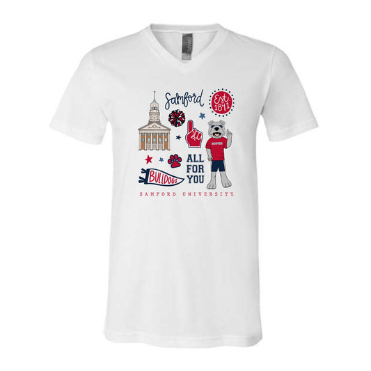 The All Things Samford | White Vneck Tee