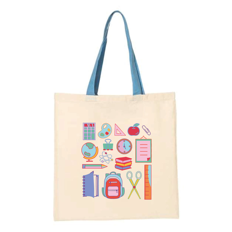 The All Things Teachers | Natural/ Carolina Blue Tote