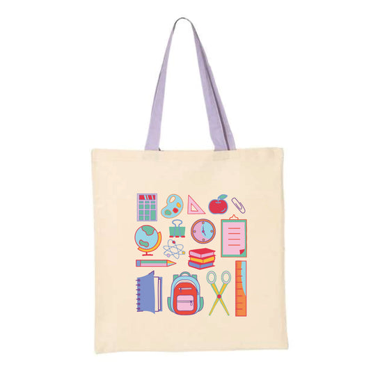 The All Things Teachers | Natural/ Lavender Tote