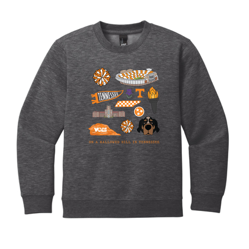 The All Things Tennessee | Youth Heather Charcoal Crew Sweatshirt