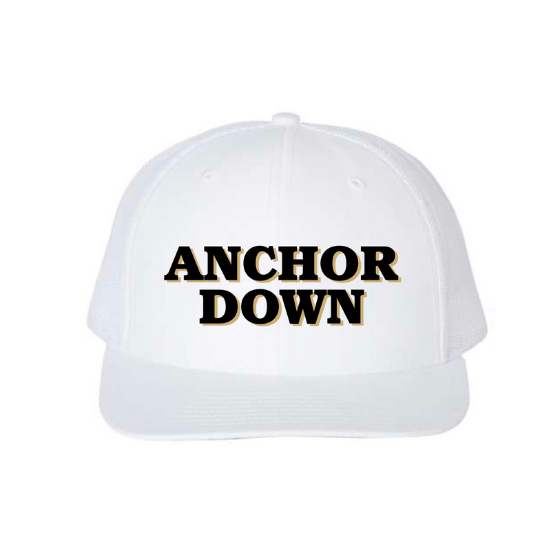 The Anchor Down Block Embroidered | White Richardson Trucker Cap