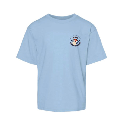 The Aubie Loves Writing | Youth Light Blue Tee